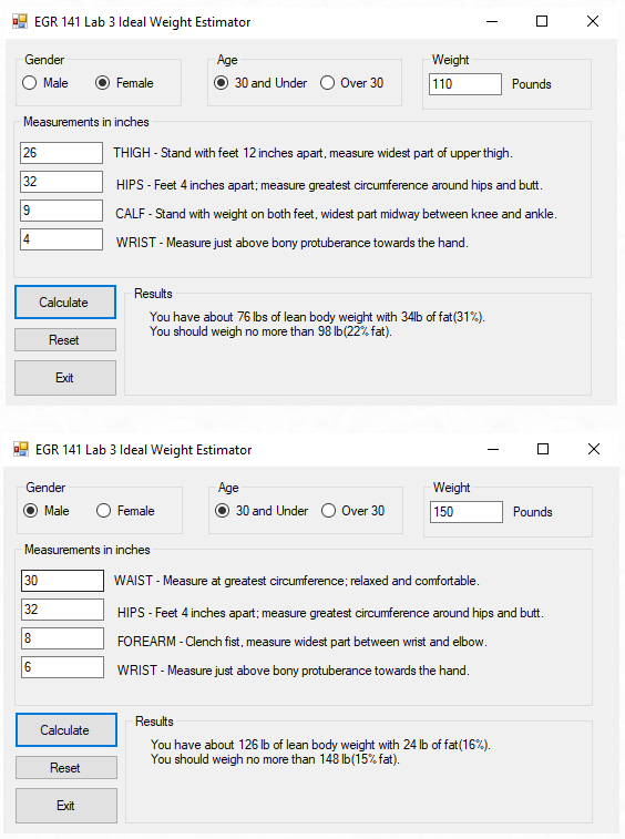 egr 141 weight estimator